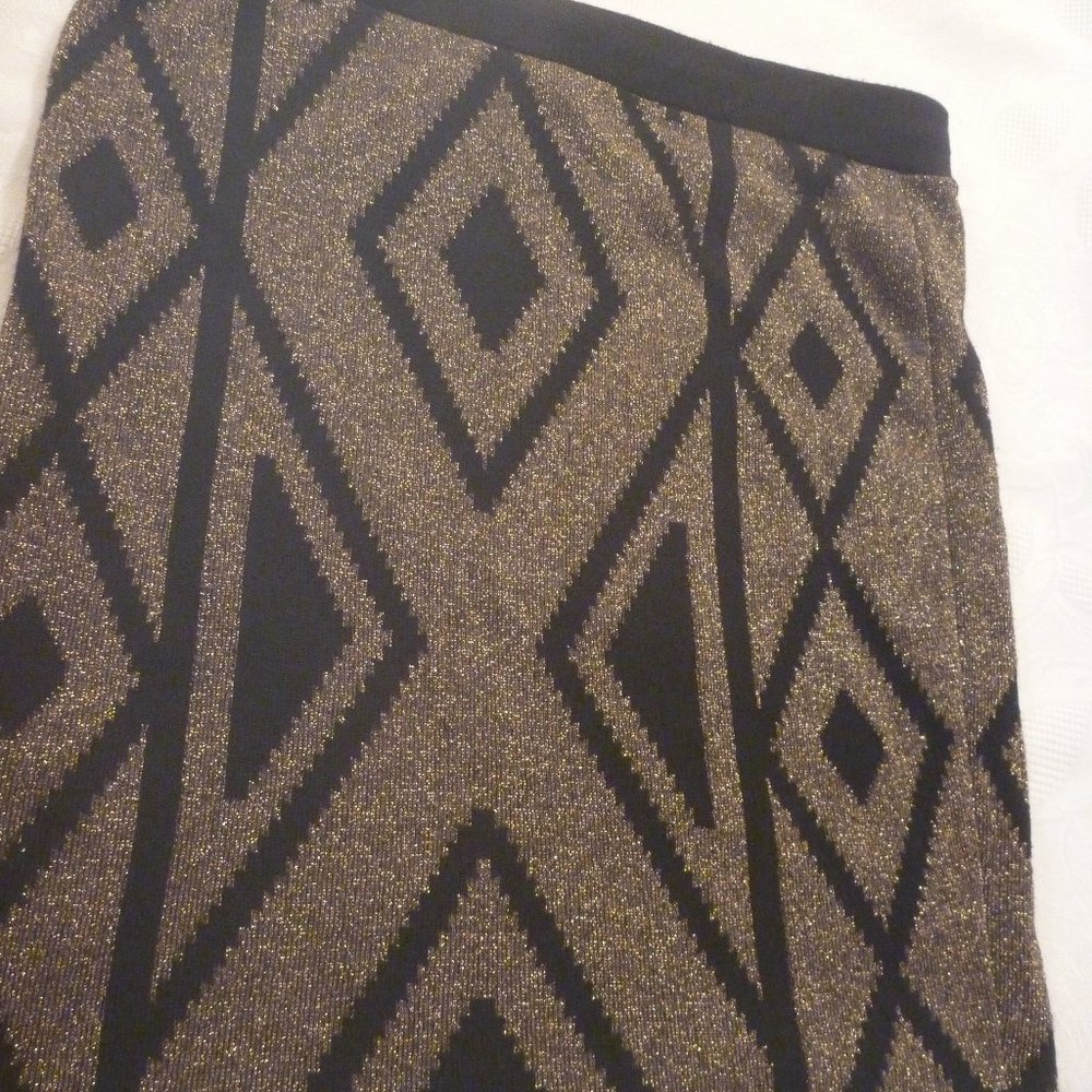 Sexy Sparkly Lurex Mini Skirt Stretch Fitted Tight Metallic Gold Black Junior L